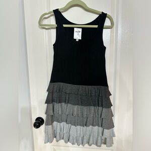 Decode 1.8 Black Tank & Grey Ruffle Tiered Mini Jersey Dress - Size Small